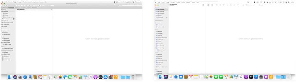 Je ziet hier dat de menubalk anders is, de iconen in het Dock anders zijn, en ook Mail heeft een andere uitstraling