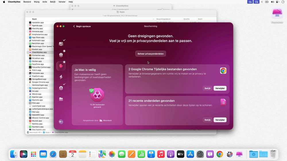 Veiligheid controleren met CleanMyMac laat hier zien dat er geen malware is