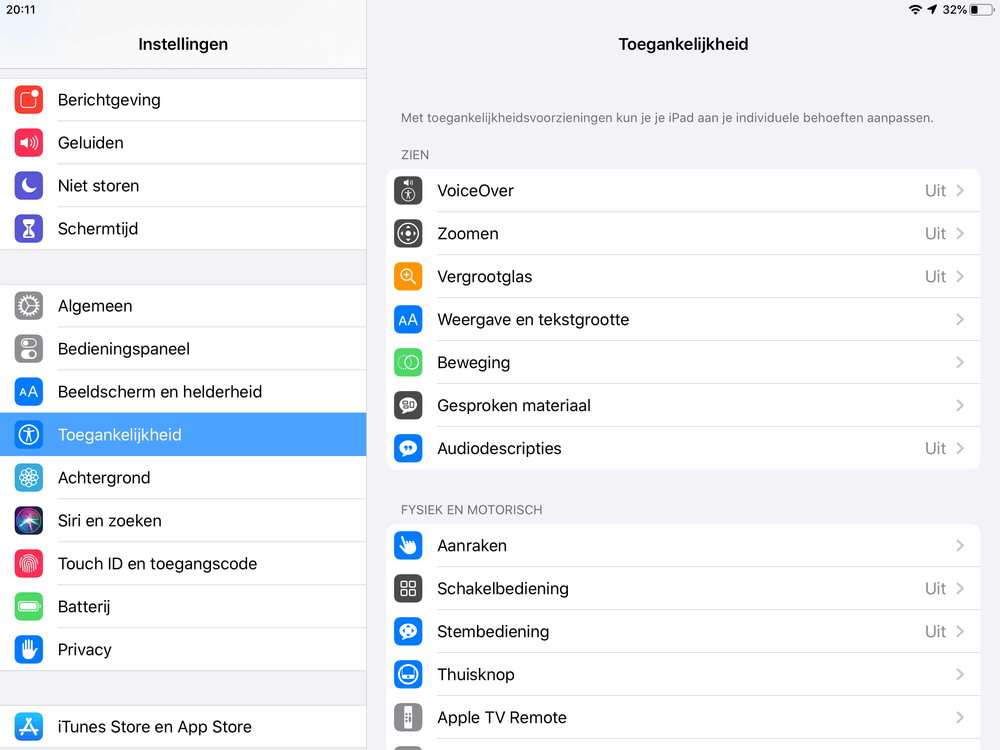 Toegankelijkheid heeft nu een eigen hoofdmenu in iOS 13