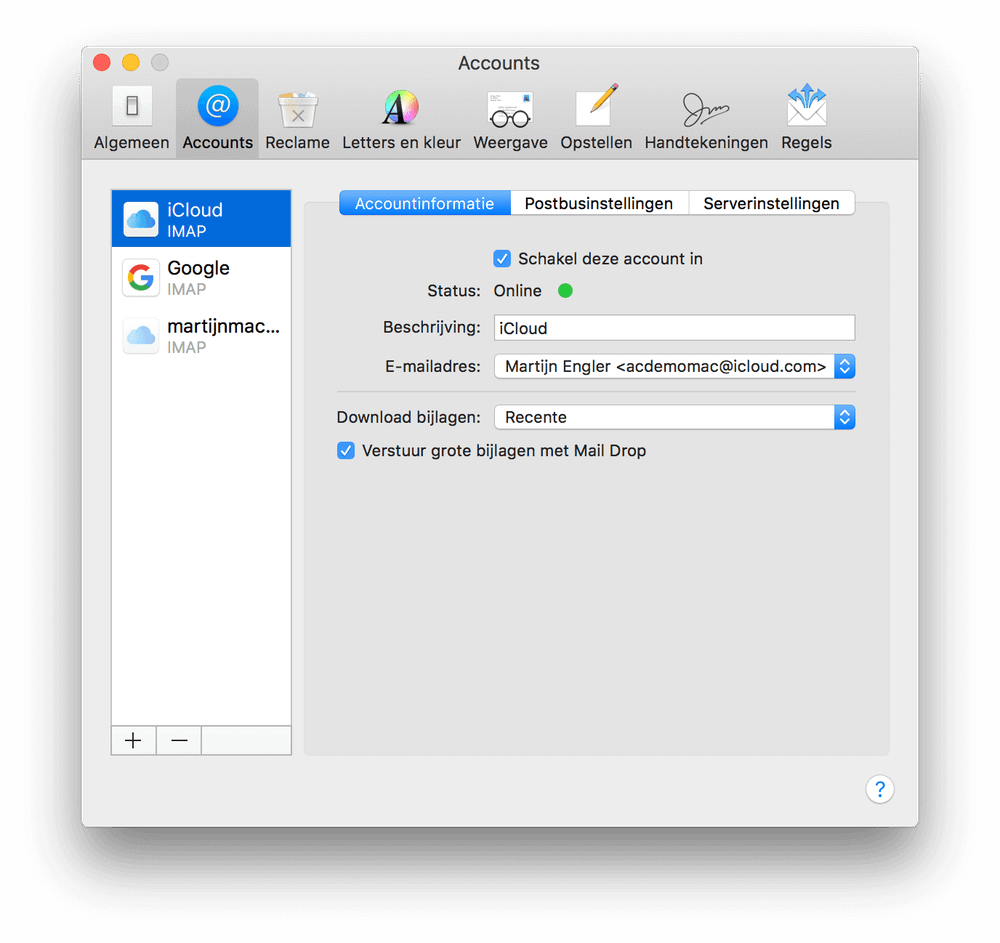 IMAP / e-mail instellingen op de Mac