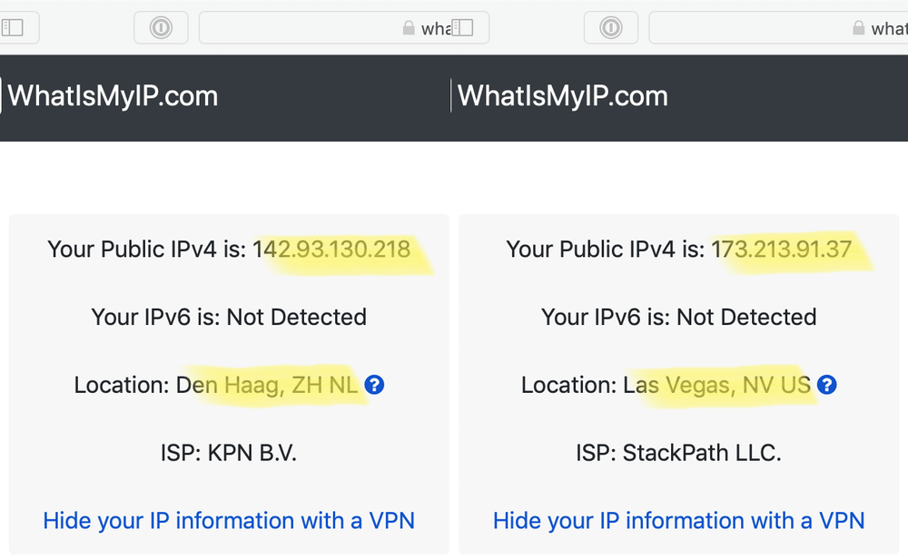 Links is voor het verbinden met een VPN in Amerika, rechts er na